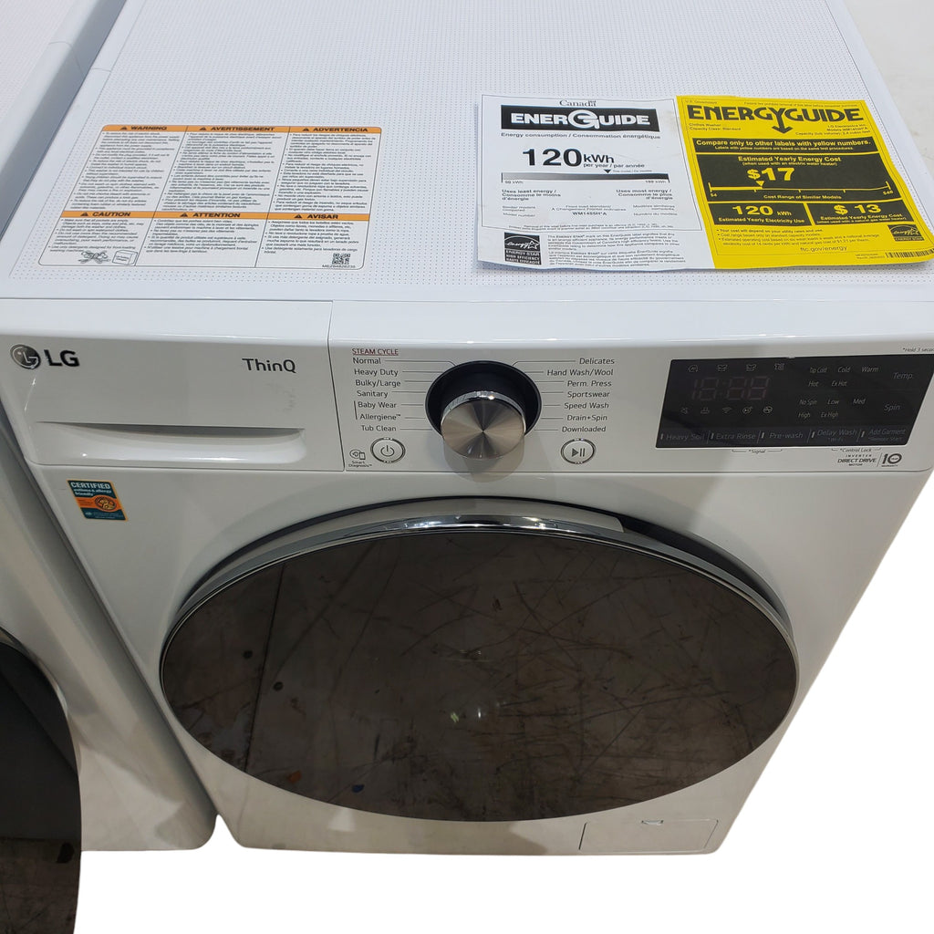 Pictures of LG White 2.4 cu.ft. Smart wi-fi Enabled Compact Front Load Washer with Built-In Intelligence and 4.2 cu.ft. Smart wi-fi Enabled Compact Front Load Dryer with Dual Inverter HeatPump™ Technology - Open Box - Neu Appliance Outlet - Discount Appliance Outlet in Austin, Tx