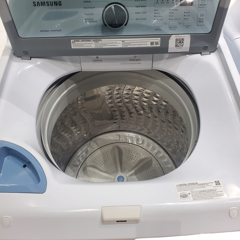 Pictures of Samsung 4.5 cu. ft. Top Load Washer With Vibration Reduction Technology and 7.2 cu. ft. Electric Dryer with Sensor Dry and 8 Drying Cycles in White- Open Box - Neu Appliance Outlet - Discount Appliance Outlet in Austin, Tx