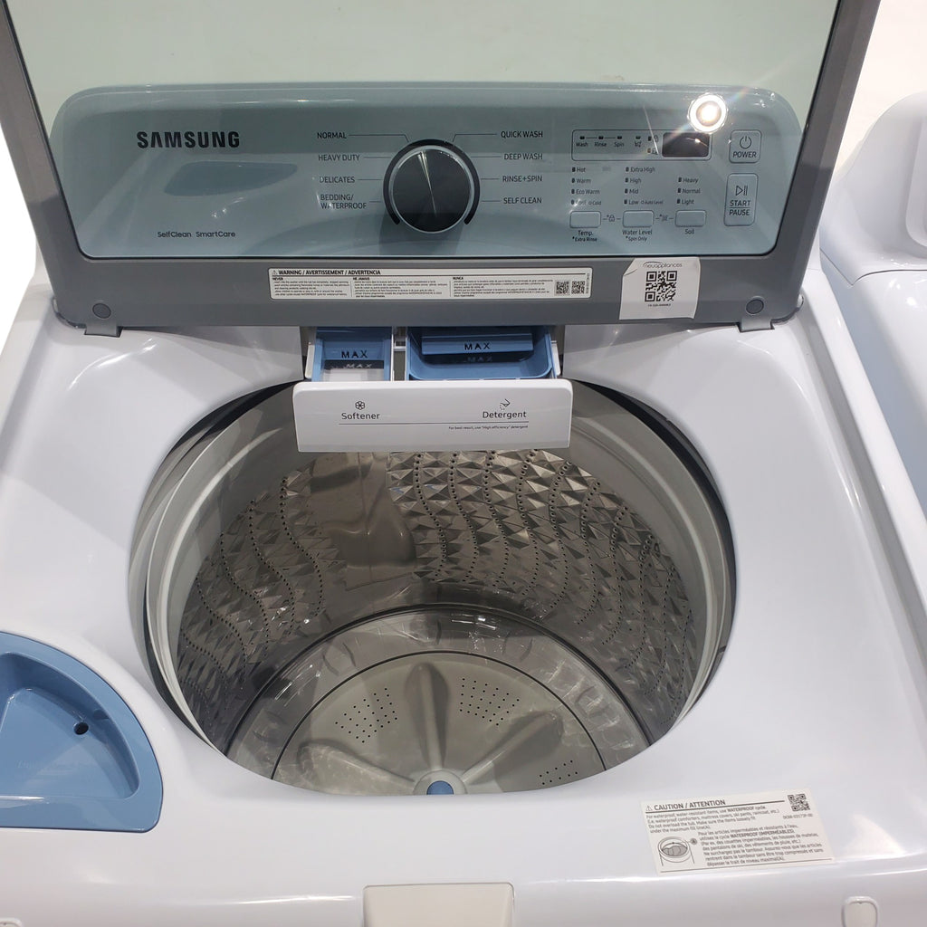 Pictures of Samsung 4.5 cu. ft. Top Load Washer With Vibration Reduction Technology and 7.2 cu. ft. Electric Dryer with Sensor Dry and 8 Drying Cycles in White- Open Box - Neu Appliance Outlet - Discount Appliance Outlet in Austin, Tx