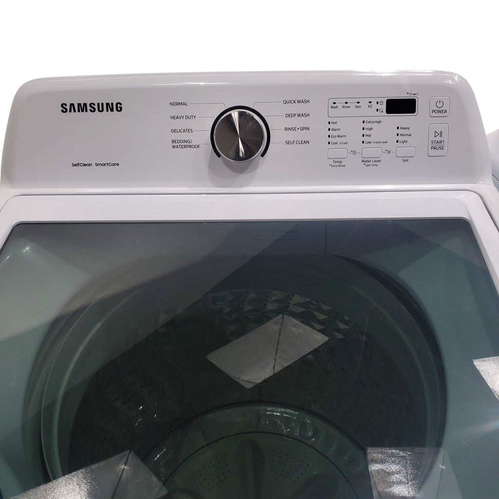 Pictures of Samsung 4.5 cu. ft. Top Load Washer With Vibration Reduction Technology and 7.2 cu. ft. Electric Dryer with Sensor Dry and 8 Drying Cycles in White- Open Box - Neu Appliance Outlet - Discount Appliance Outlet in Austin, Tx