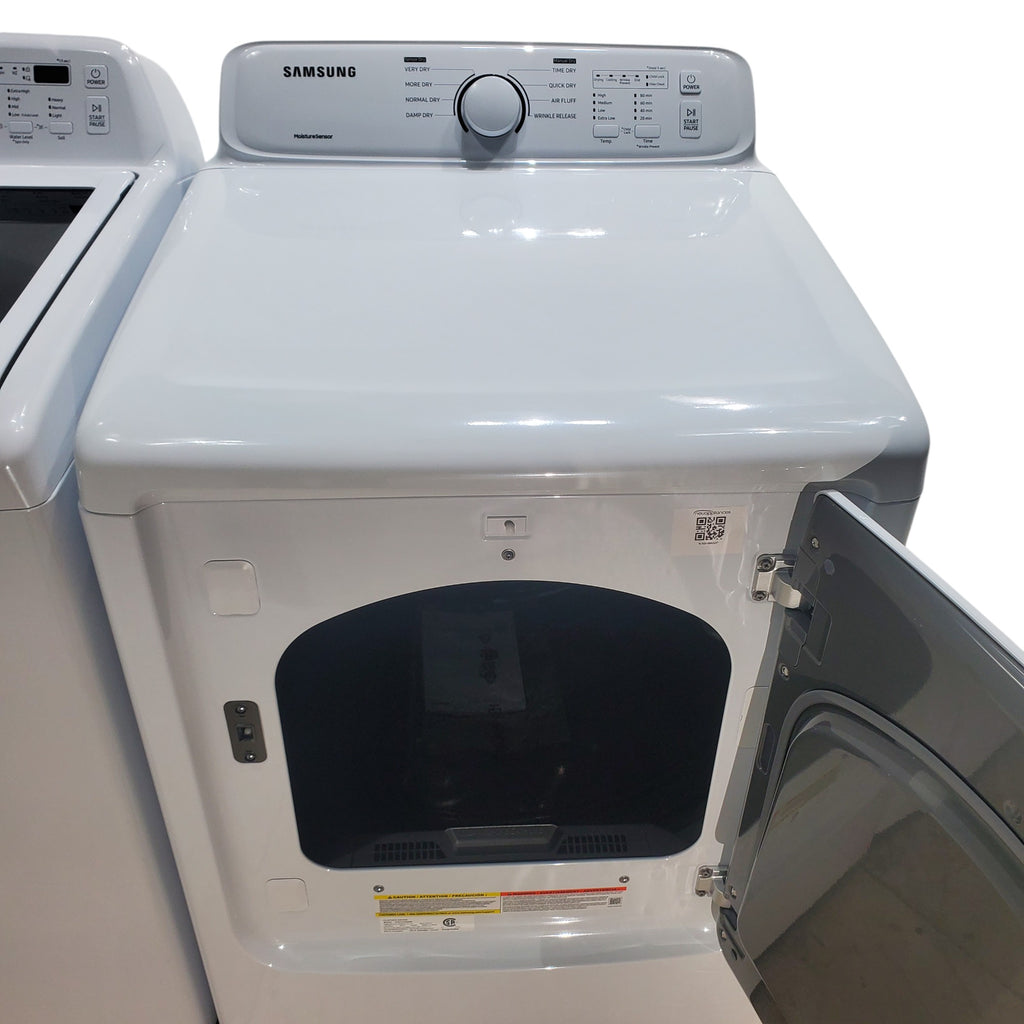 Pictures of Samsung 4.5 cu. ft. Top Load Washer With Vibration Reduction Technology and 7.2 cu. ft. Electric Dryer with Sensor Dry and 8 Drying Cycles in White- Open Box - Neu Appliance Outlet - Discount Appliance Outlet in Austin, Tx