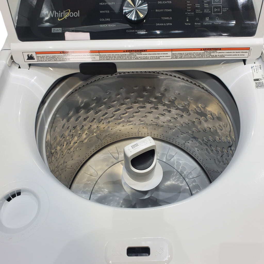 Pictures of Whirlpool 4.7–4.8 Cu. Ft. Top Load Washer with 2 in 1 Removable Agitator and Built-In Water Faucet and 7.0 Cu. Ft. Top Load Electric Moisture Sensing Dryer with Wrinkle Shield™ Option - Open Box - Neu Appliance Outlet - Discount Appliance Outlet in Austin, Tx