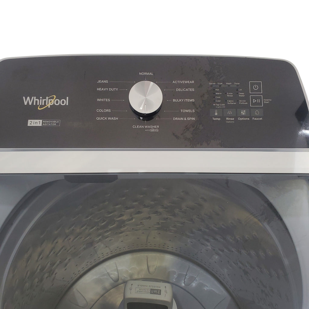 Pictures of Whirlpool 4.7–4.8 Cu. Ft. Top Load Washer with 2 in 1 Removable Agitator and Built-In Water Faucet and 7.0 Cu. Ft. Top Load Electric Moisture Sensing Dryer with Wrinkle Shield™ Option - Open Box - Neu Appliance Outlet - Discount Appliance Outlet in Austin, Tx