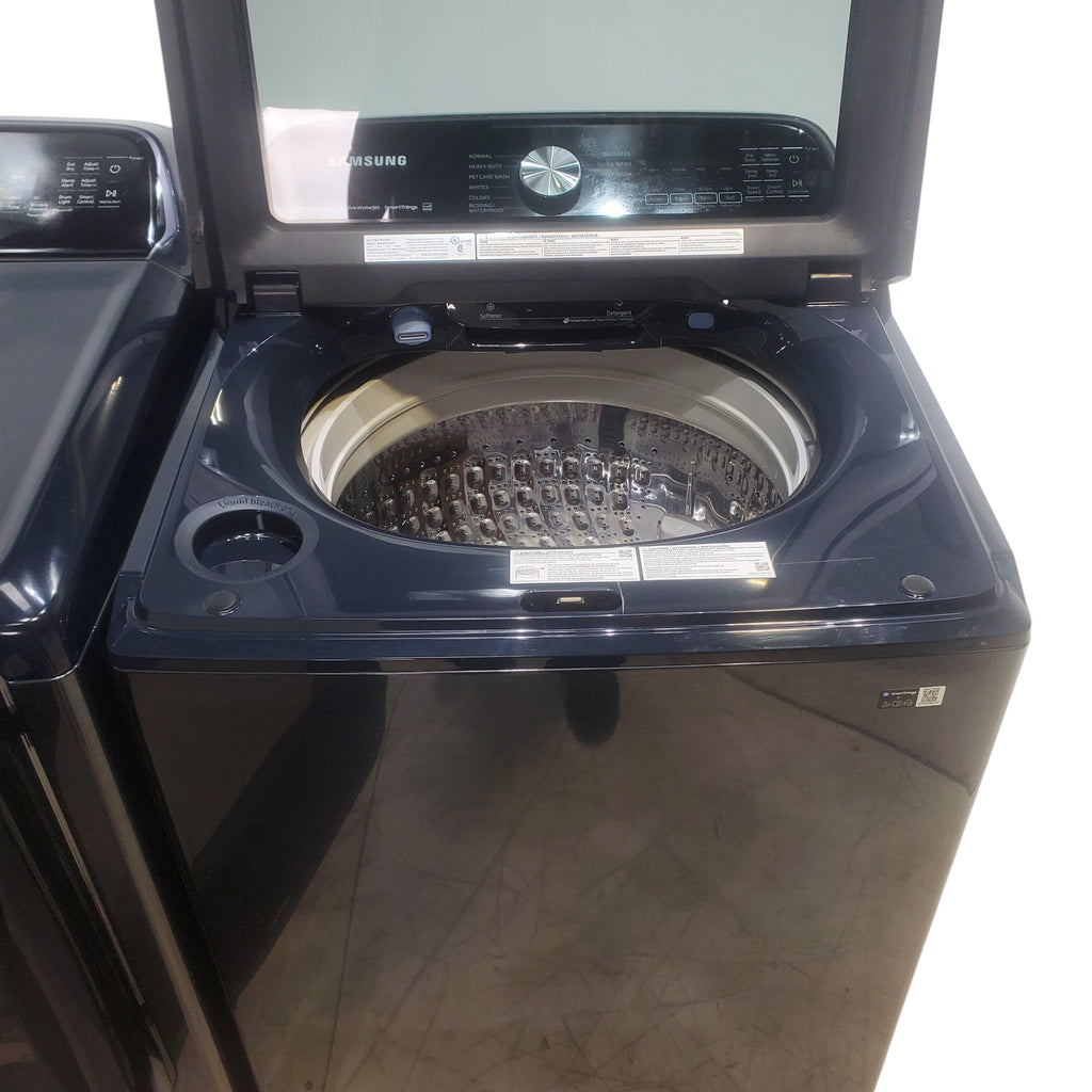 Pictures of Samsung Brushed Navy Blue 5.4 cu. ft. Smart Top Load Washer with Pet Care Solution and Super Speed Wash and 7.4 cu. ft. Smart Vented Electric Dryer with Pet Care Dry and Steam Sanitize+ - Neu Appliance Outlet - Discount Appliance Outlet in Austin, Tx