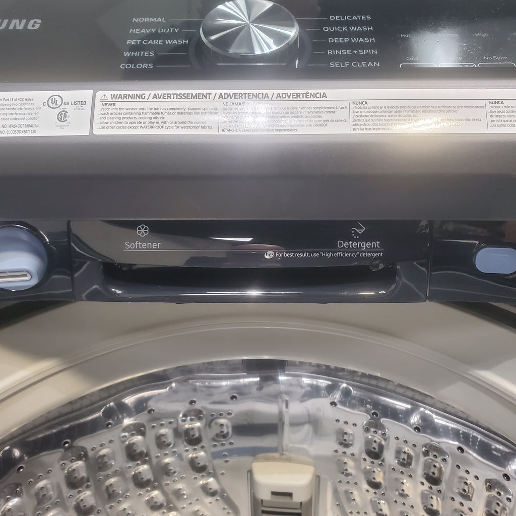 Pictures of Samsung Brushed Navy Blue 5.4 cu. ft. Smart Top Load Washer with Pet Care Solution and Super Speed Wash and 7.4 cu. ft. Smart Vented Electric Dryer with Pet Care Dry and Steam Sanitize+ - Neu Appliance Outlet - Discount Appliance Outlet in Austin, Tx