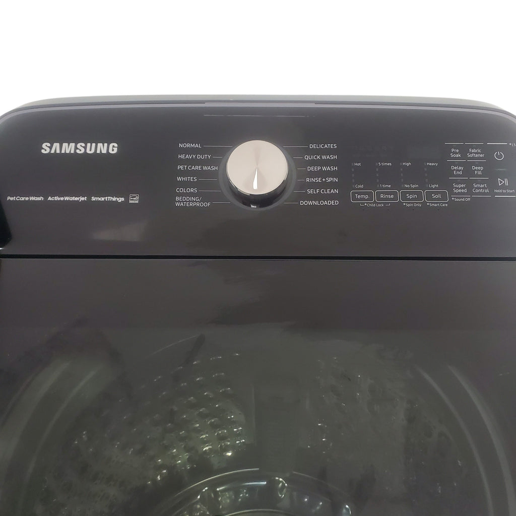 Pictures of Samsung Brushed Navy Blue 5.4 cu. ft. Smart Top Load Washer with Pet Care Solution and Super Speed Wash and 7.4 cu. ft. Smart Vented Electric Dryer with Pet Care Dry and Steam Sanitize+ - Neu Appliance Outlet - Discount Appliance Outlet in Austin, Tx