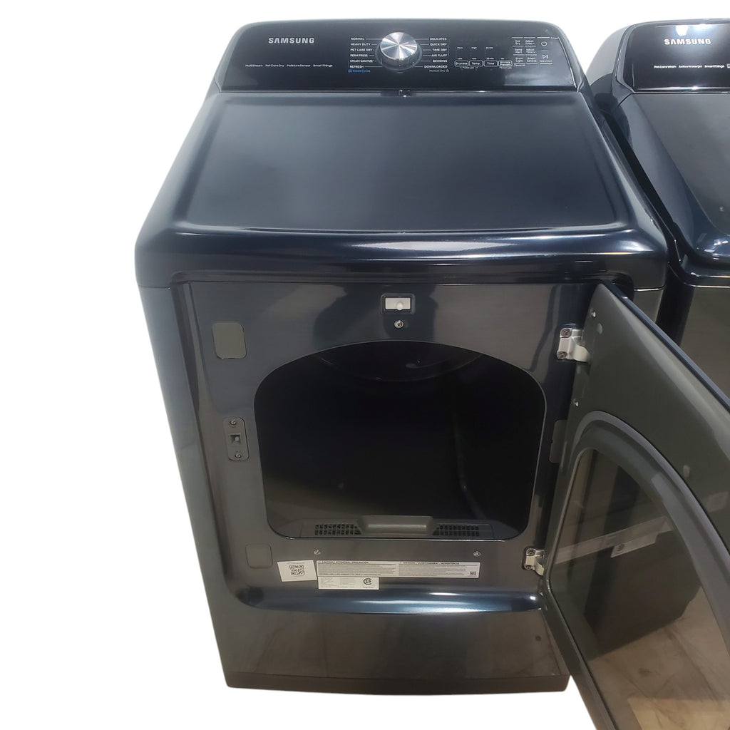 Pictures of Samsung Brushed Navy Blue 5.4 cu. ft. Smart Top Load Washer with Pet Care Solution and Super Speed Wash and 7.4 cu. ft. Smart Vented Electric Dryer with Pet Care Dry and Steam Sanitize+ - Neu Appliance Outlet - Discount Appliance Outlet in Austin, Tx