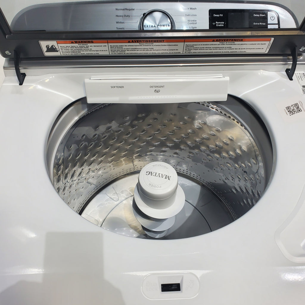 Pictures of Maytag 4.7 cu. ft. Smart Top Load Washing Machine with Extra Power Button and Deep Fill option and Smart 7.4 cu. ft. Electric Dryer with Extra Power and Advanced Moisture Sensing - Open Box - Neu Appliance Outlet - Discount Appliance Outlet in Austin, Tx