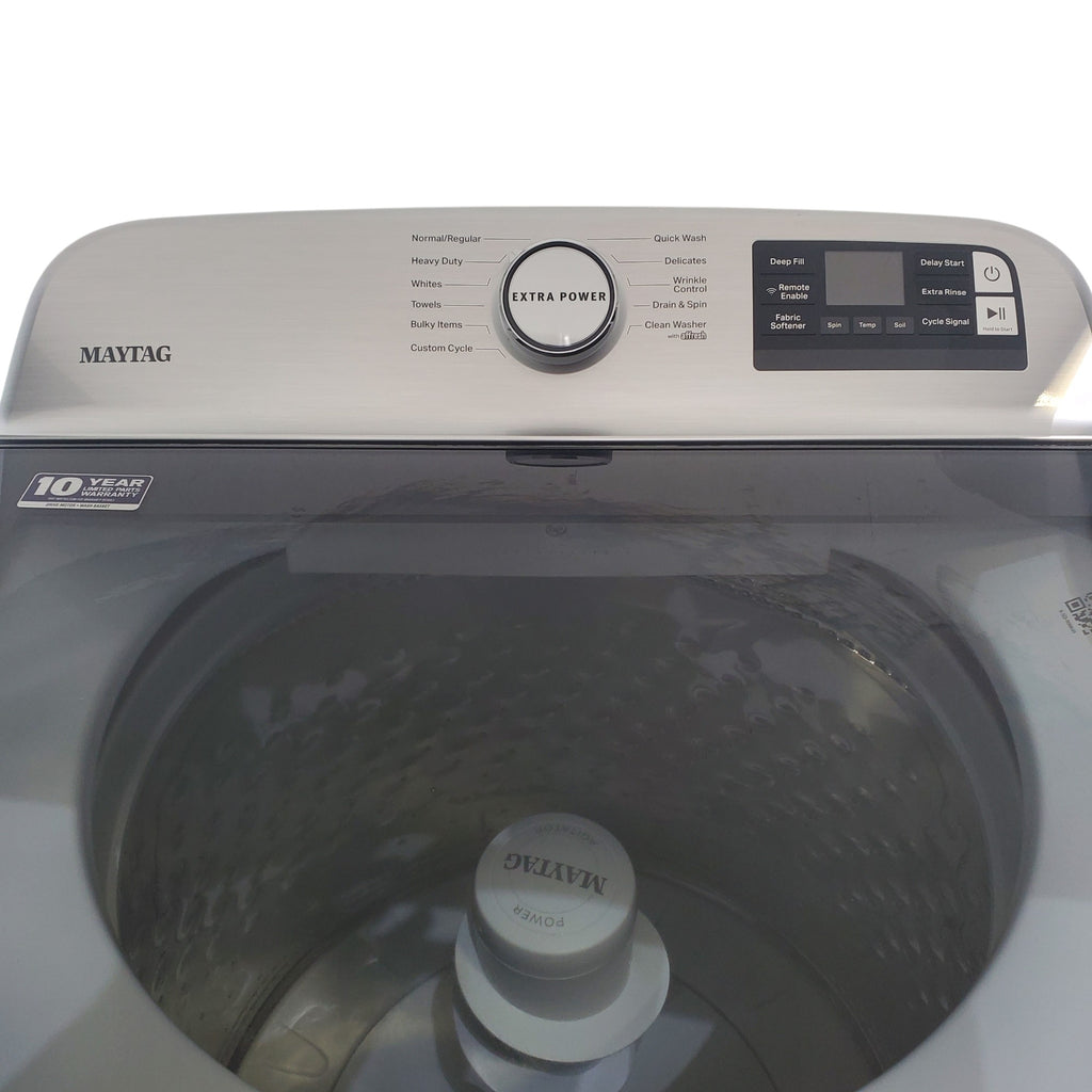 Pictures of Maytag 4.7 cu. ft. Smart Top Load Washing Machine with Extra Power Button and Deep Fill option and Smart 7.4 cu. ft. Electric Dryer with Extra Power and Advanced Moisture Sensing - Open Box - Neu Appliance Outlet - Discount Appliance Outlet in Austin, Tx