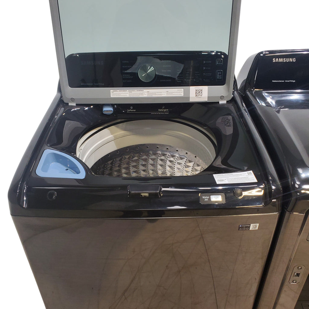 Pictures of Samsung Brushed Black 4.7 cu. ft. Large Capacity Smart Top Load Washer with Active WaterJet and 7.4 cu. ft. Smart Electric Dryer with Sensor Dry - Open Box - Neu Appliance Outlet - Discount Appliance Outlet in Austin, Tx