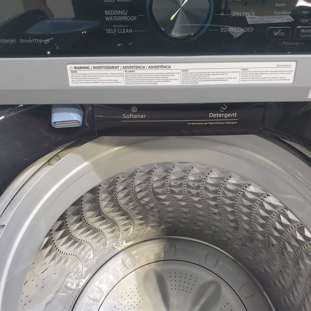 Pictures of Samsung Brushed Black 4.7 cu. ft. Large Capacity Smart Top Load Washer with Active WaterJet and 7.4 cu. ft. Smart Electric Dryer with Sensor Dry - Open Box - Neu Appliance Outlet - Discount Appliance Outlet in Austin, Tx