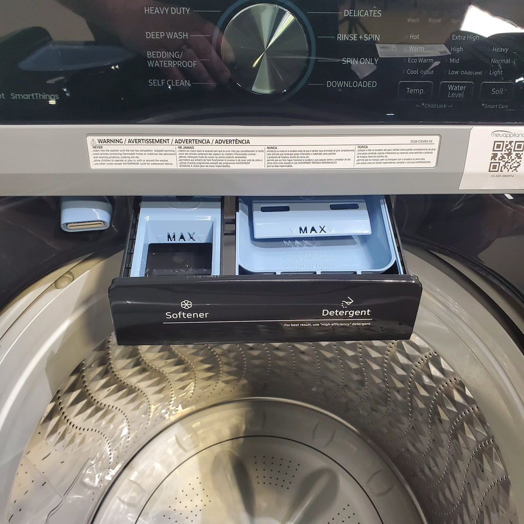 Pictures of Samsung Brushed Black 4.7 cu. ft. Large Capacity Smart Top Load Washer with Active WaterJet and 7.4 cu. ft. Smart Electric Dryer with Sensor Dry - Open Box - Neu Appliance Outlet - Discount Appliance Outlet in Austin, Tx