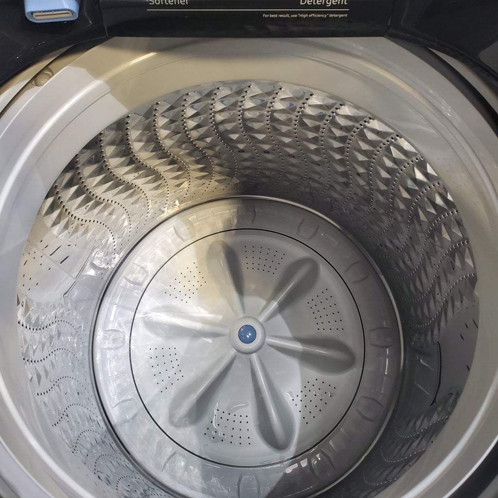 Pictures of Samsung Brushed Black 4.7 cu. ft. Large Capacity Smart Top Load Washer with Active WaterJet and 7.4 cu. ft. Smart Electric Dryer with Sensor Dry - Open Box - Neu Appliance Outlet - Discount Appliance Outlet in Austin, Tx