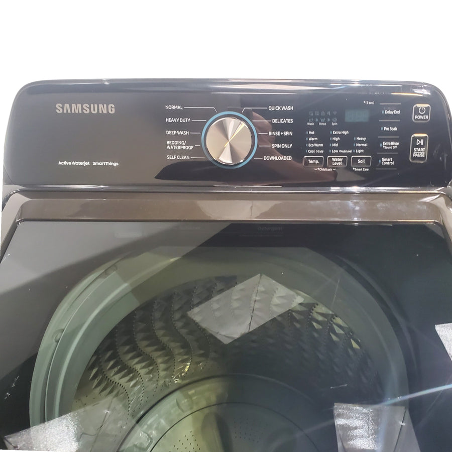 Samsung Brushed Black 4.7 cu. ft. Large Capacity Smart Top Load Washer with Active WaterJet and 7.4 cu. ft. Smart Electric Dryer with Sensor Dry - Open Box