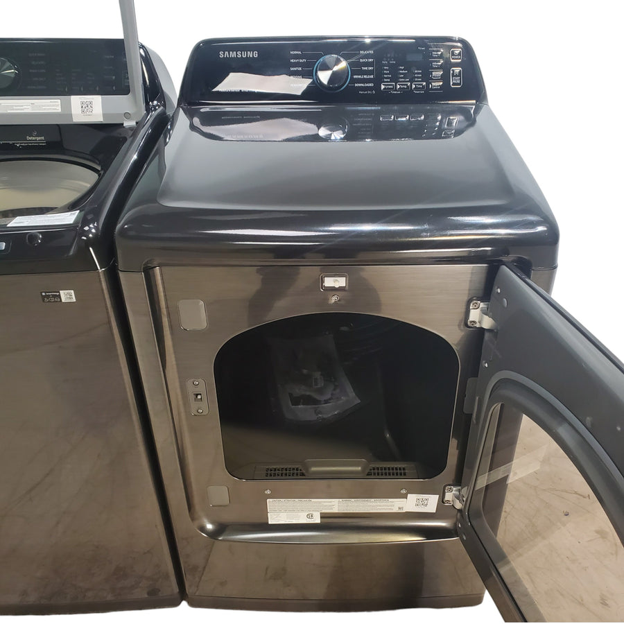 Samsung Brushed Black 4.7 cu. ft. Large Capacity Smart Top Load Washer with Active WaterJet and 7.4 cu. ft. Smart Electric Dryer with Sensor Dry - Open Box