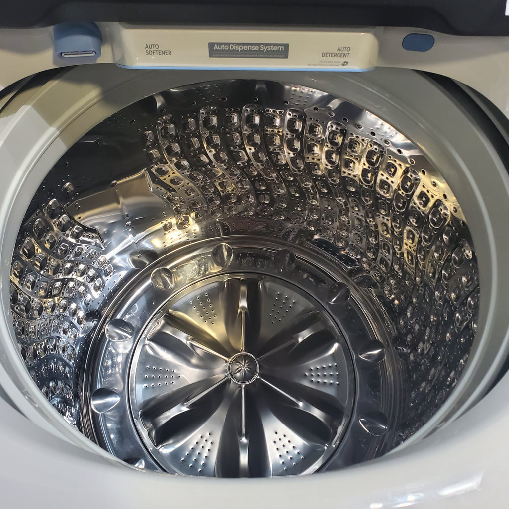 Pictures of Samsung Ivory 5.5 cu. ft. Extra-Large Capacity Smart Top Load Washer with Auto Dispense System and 7.4 cu. ft. Smart Electric Dryer with Steam Sanitize+ - Open Box - Neu Appliance Outlet - Discount Appliance Outlet in Austin, Tx