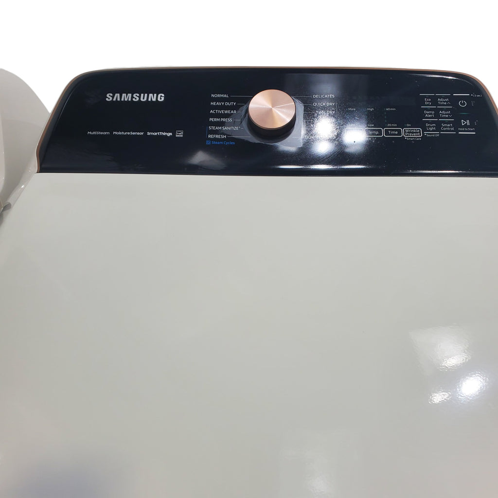 Pictures of Samsung Ivory 5.5 cu. ft. Extra-Large Capacity Smart Top Load Washer with Auto Dispense System and 7.4 cu. ft. Smart Electric Dryer with Steam Sanitize+ - Open Box - Neu Appliance Outlet - Discount Appliance Outlet in Austin, Tx