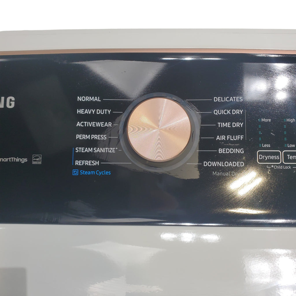 Pictures of Samsung Ivory 5.5 cu. ft. Extra-Large Capacity Smart Top Load Washer with Auto Dispense System and 7.4 cu. ft. Smart Electric Dryer with Steam Sanitize+ - Open Box - Neu Appliance Outlet - Discount Appliance Outlet in Austin, Tx