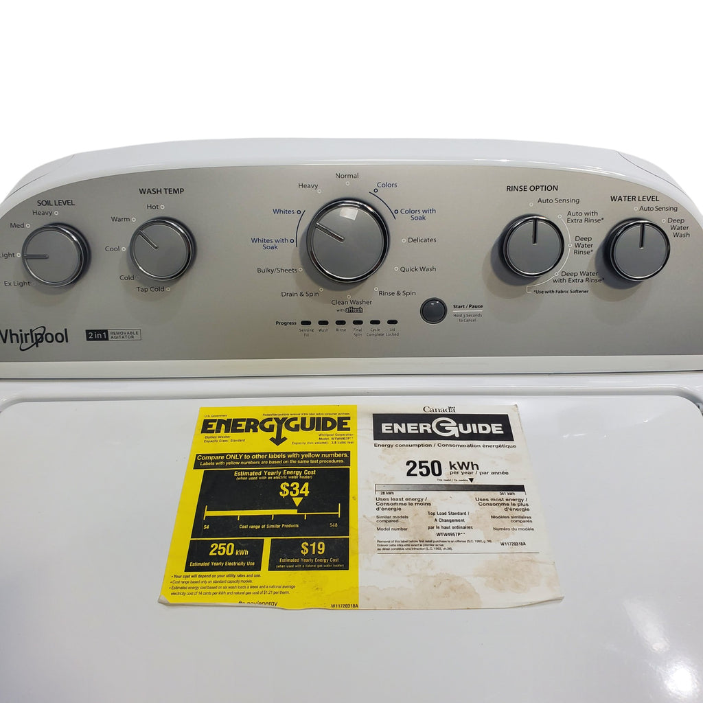 Pictures of Whirlpool 3.8–3.9 Cu. Ft. Top Load Washer with 2 in 1 Removable Agitator and Soil Level Selection and Whirlpool 7-cu ft Vented Electric Dryer - Open Box - Neu Appliance Outlet - Discount Appliance Outlet in Austin, Tx