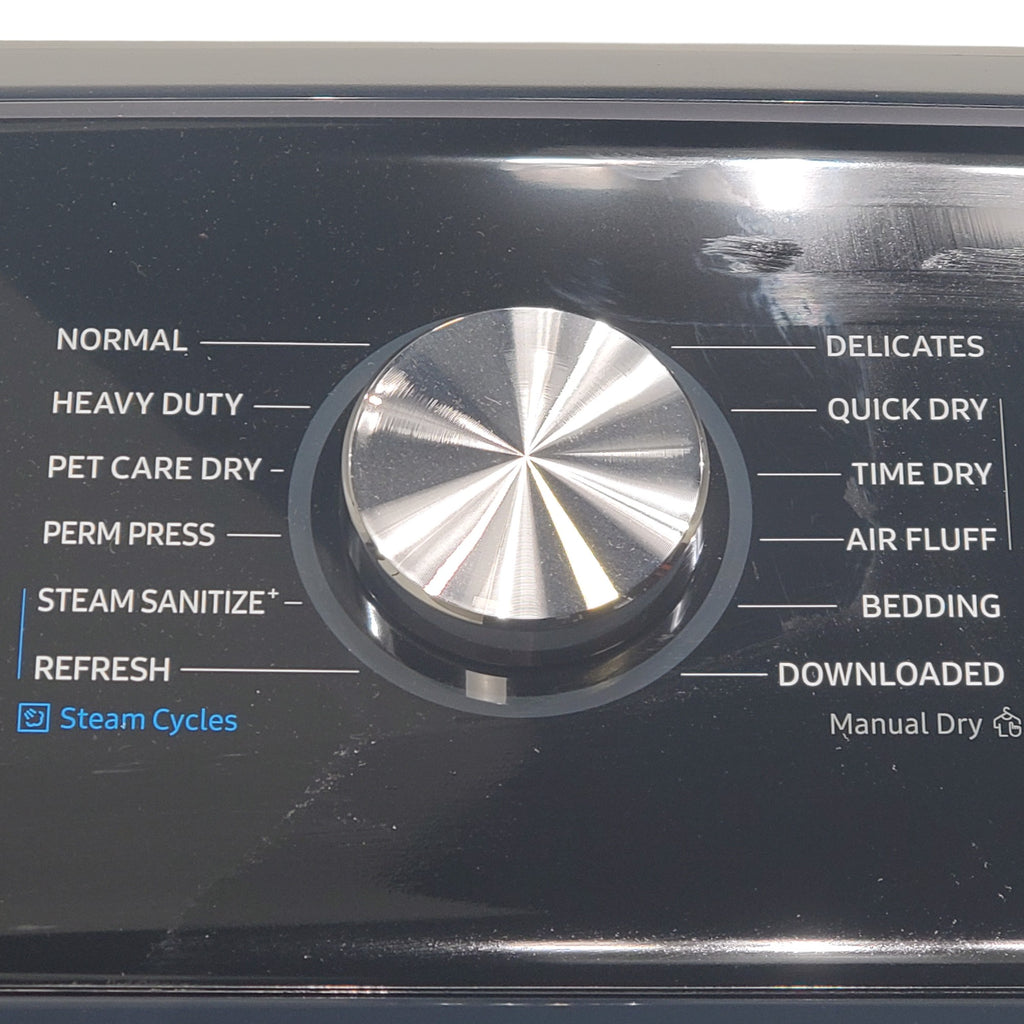 Pictures of Samsung Brushed Navy Blue 5.4 cu. ft. Smart Top Load Washer with Pet Care Solution and Super Speed Wash and 7.4 cu. ft. Smart Vented Electric Dryer with Pet Care Dry and Steam Sanitize+ - Scratch & Dent - Minor - Neu Appliance Outlet - Discount Appliance Outlet in Austin, Tx