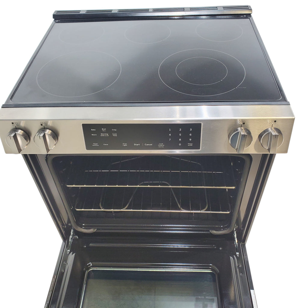 Pictures of GE® Stainless Steel 30" Front Control Slide-In Electric Range with Crisp Mode and 5 Burner Radiant Cooktop - Scratch & Dent - Open Box - Neu Appliance Outlet - Discount Appliance Outlet in Austin, Tx