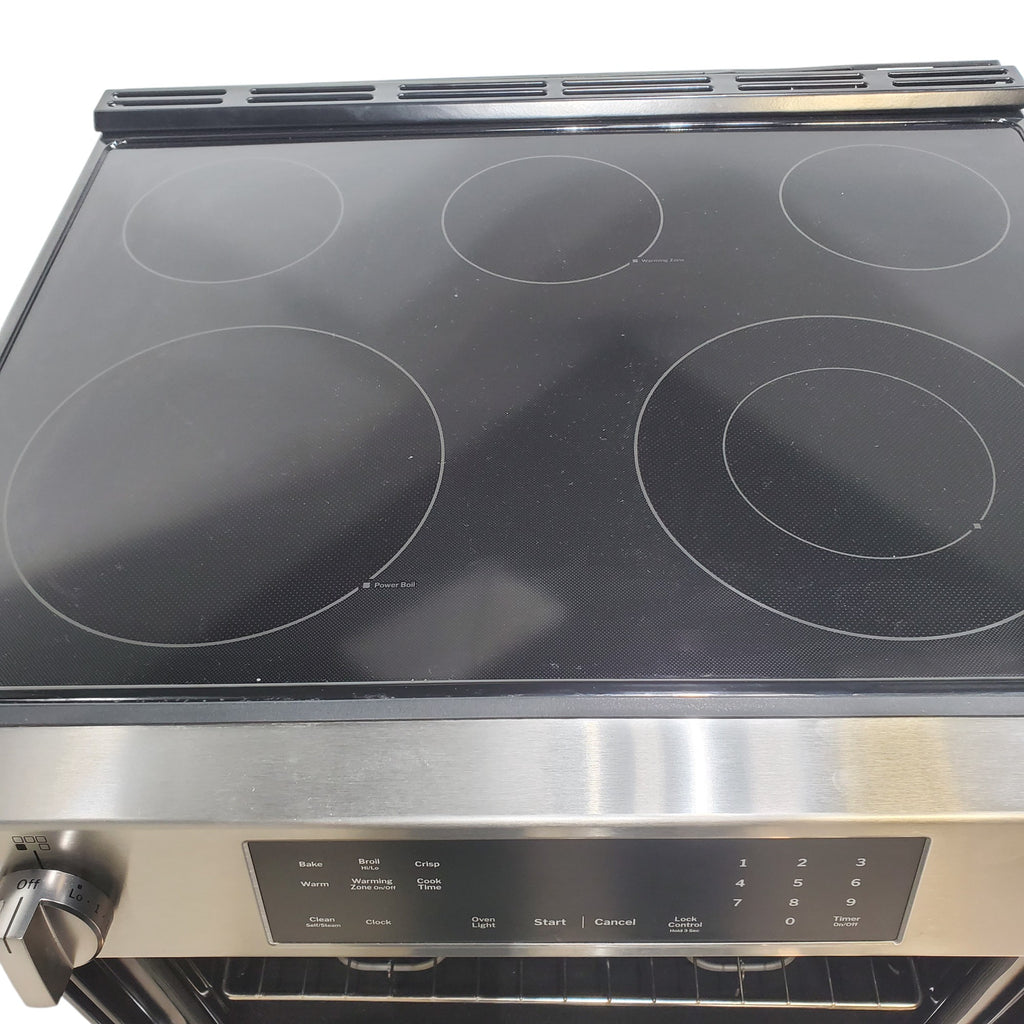Pictures of GE® Stainless Steel 30" Front Control Slide-In Electric Range with Crisp Mode and 5 Burner Radiant Cooktop - Scratch & Dent - Open Box - Neu Appliance Outlet - Discount Appliance Outlet in Austin, Tx