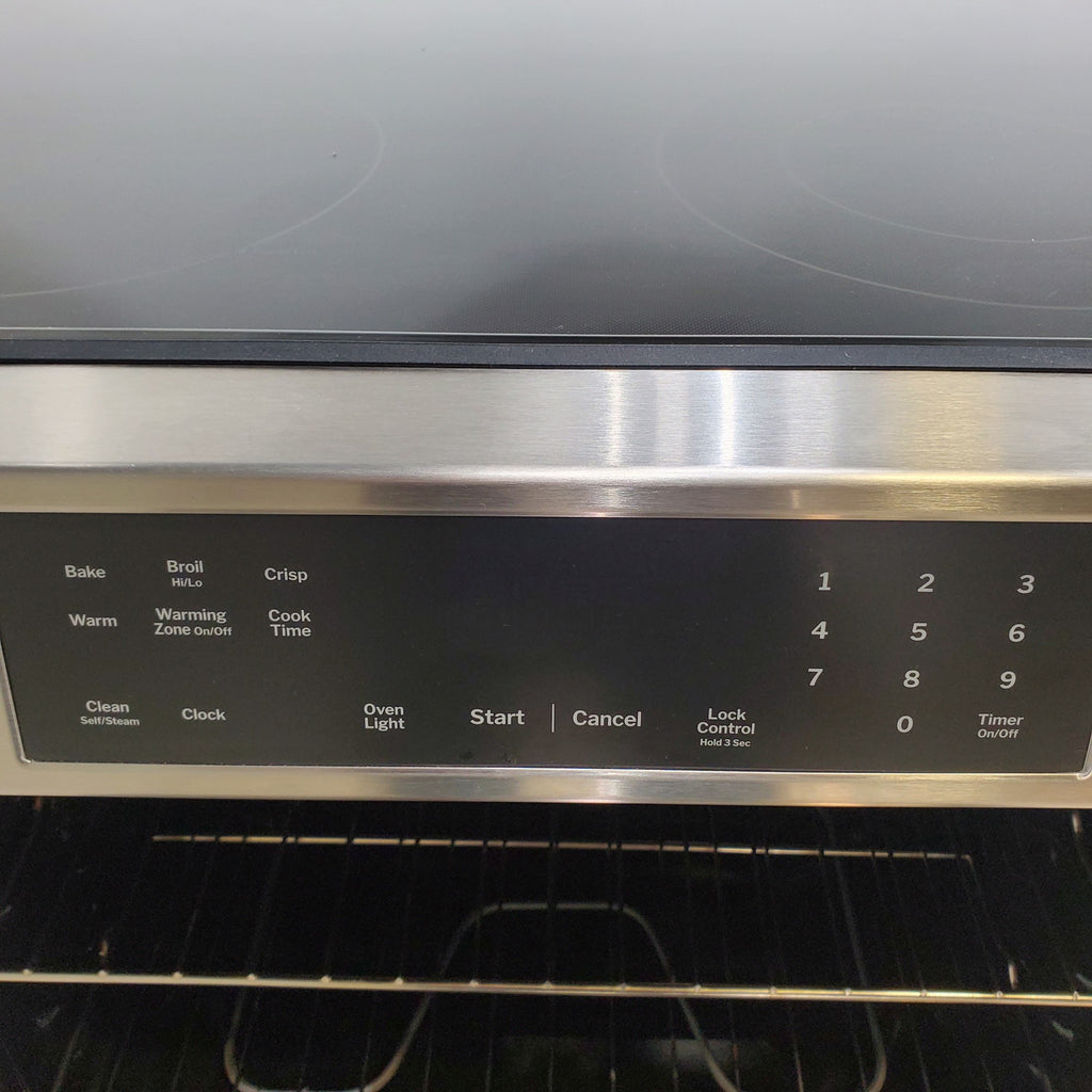 Pictures of GE® Stainless Steel 30" Front Control Slide-In Electric Range with Crisp Mode and 5 Burner Radiant Cooktop - Scratch & Dent - Open Box - Neu Appliance Outlet - Discount Appliance Outlet in Austin, Tx