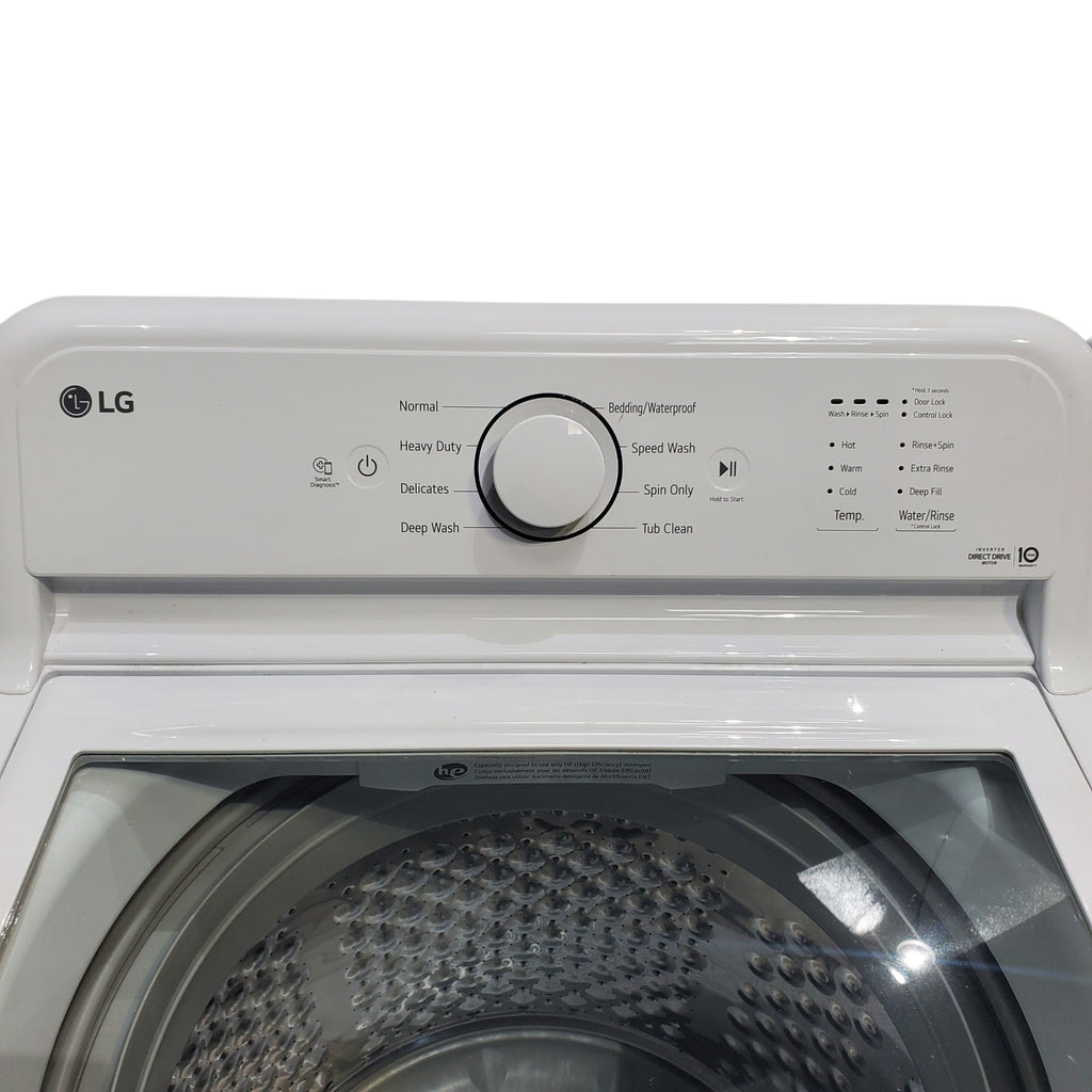 Pictures of ENERGY STAR LG 4.1 cu. ft. Top Load Washing Machine with 4-Way Agitator and ENERGY STAR LG 7.3 cu. ft. Electric Dryer with Smart Diagnosis - Scratch & Dent - Minor - Neu Appliance Outlet - Discount Appliance Outlet in Austin, Tx