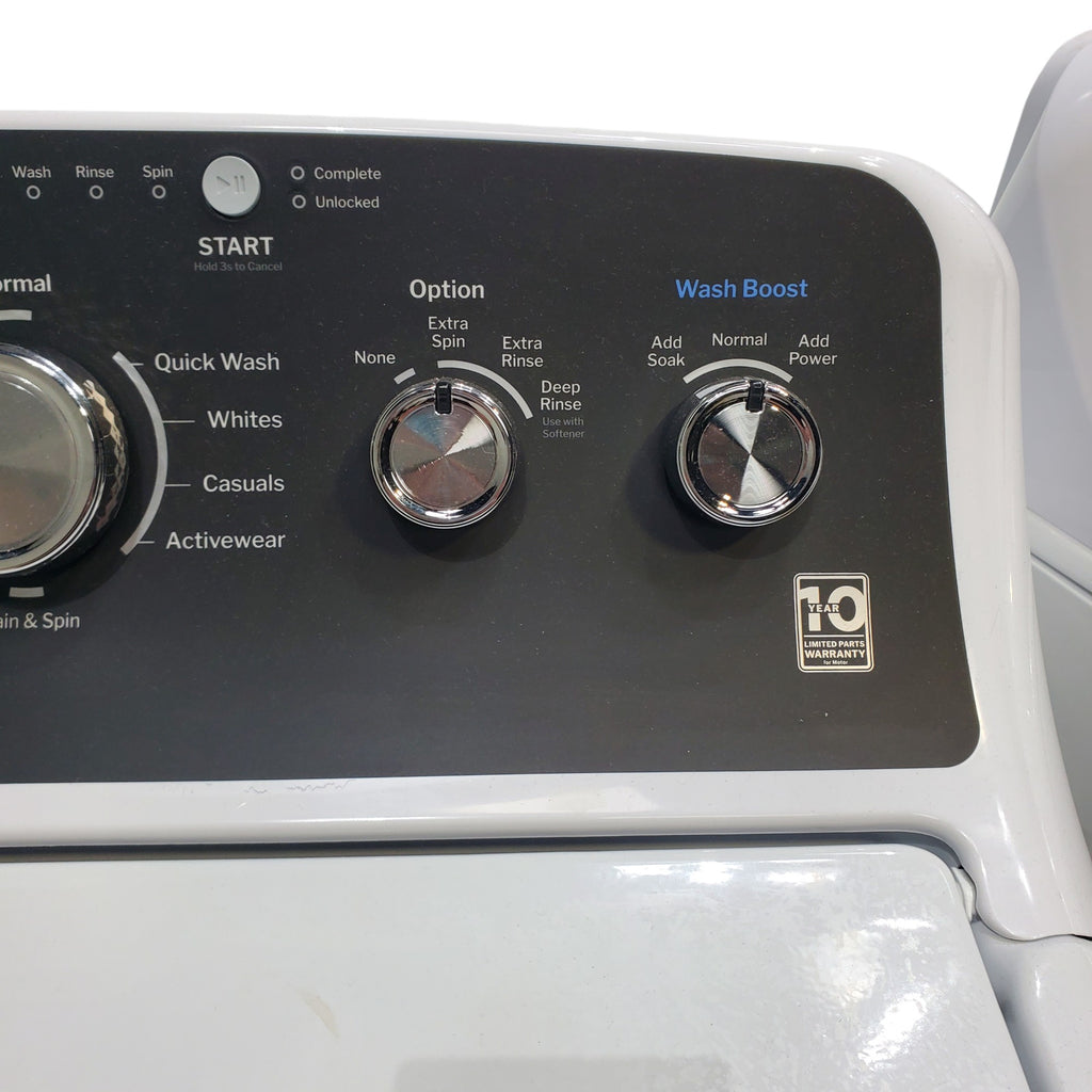 Pictures of GE 4.5 cu. ft. Capacity Washer with Stainless Steel Basket, Cold Plus and Wash Boost and GE 7.2 cu. ft. Capacity Electric Dryer with Up To 120 ft. Venting and Extended Tumble - Scratch & Dent - Minor - Neu Appliance Outlet - Discount Appliance Outlet in Austin, Tx