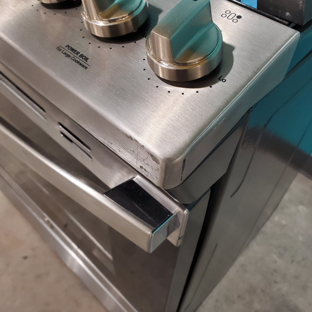 Pictures of GE® Stainless Steel 30" Slide-In Front Control Gas Range with Edge - to - Edge Cooktop and Extra-Large Integrated Griddle JGSS66SELSS - Scratch & Dent - Moderate - Neu Appliance Outlet - Discount Appliance Outlet in Austin, Tx