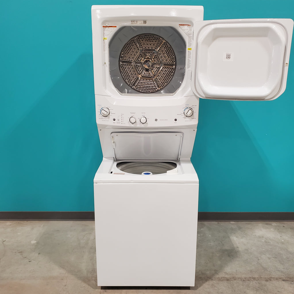 Pictures of GE 3.2 cu. ft. Washer and 5.9 cu. ft. Electric Dryer Laundry Center with Rotary- Electromagnetic Controls GUD27ESSJWW - Certified Refurbished - Neu Appliance Outlet - Discount Appliance Outlet in Austin, Tx
