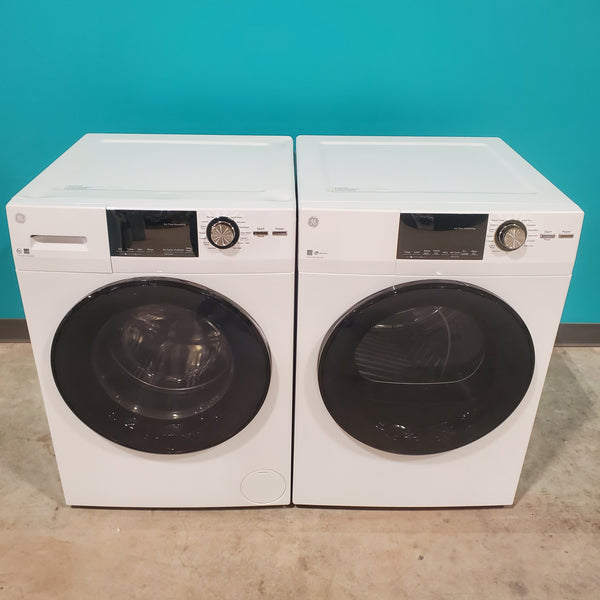 Compact 24 in. Wide GE ENERGY STAR 2.4 cu. ft. Front Load Steam Washing Machine with 1400 RPM Spin Speed and Frontload Vented WiFi Capable ENERGY STAR 4.3 cu. ft. Electric Dryer with Stainless Steel Basket - Scratch & Dent - Minor