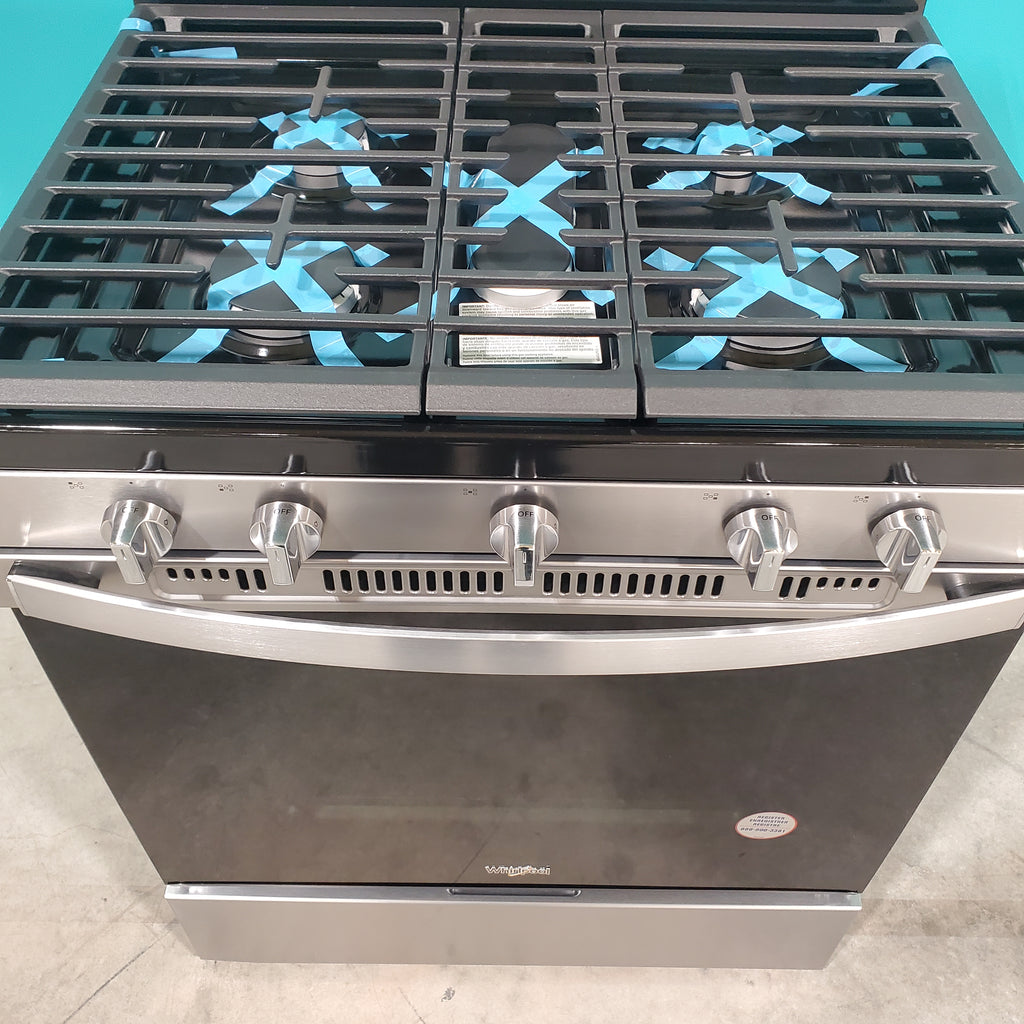 Pictures of Whirlpool Fingerprint Resistant Stainless Steel 5.0 cu ft 5 in 1 Air Fry Gas Range with Frozen Bake Technology and Fan Convection Cooking - Open Box - Neu Appliance Outlet - Discount Appliance Outlet in Austin, Tx
