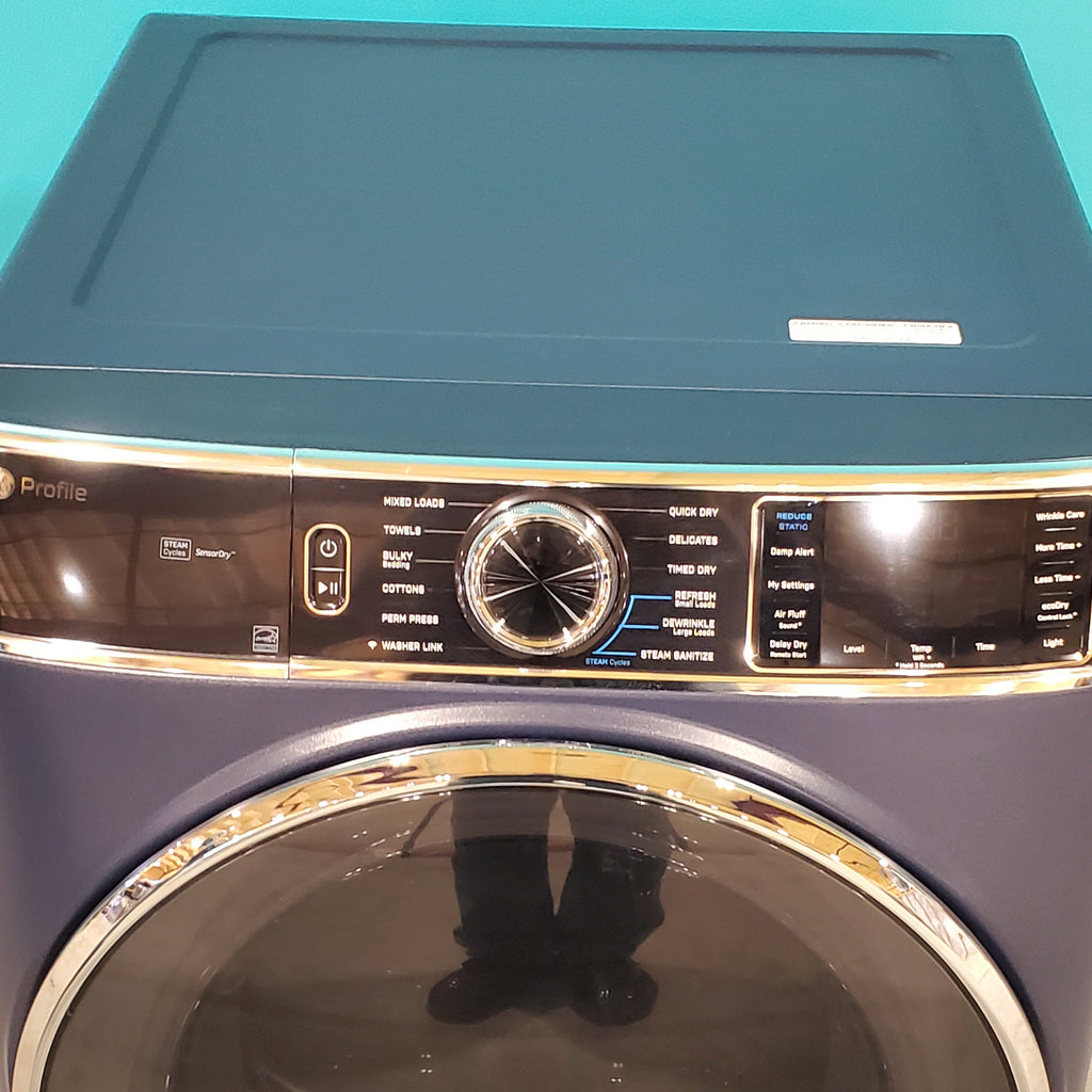 Pictures of Sapphire Blue GE Profile™ 7.8 cu. ft. Capacity Smart Front Load Electric Dryer with Steam and Sanitize Cycle - Open Box - Neu Appliance Outlet - Discount Appliance Outlet in Austin, Tx
