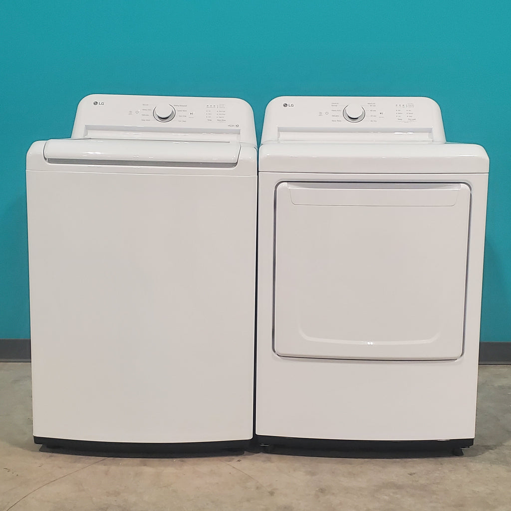 Pictures of ENERGY STAR LG 4.1 cu. ft. Top Load Washing Machine with 4-Way Agitator and ENERGY STAR LG 7.3 cu. ft. Electric Dryer with Smart Diagnosis - Open Box - Neu Appliance Outlet - Discount Appliance Outlet in Austin, Tx