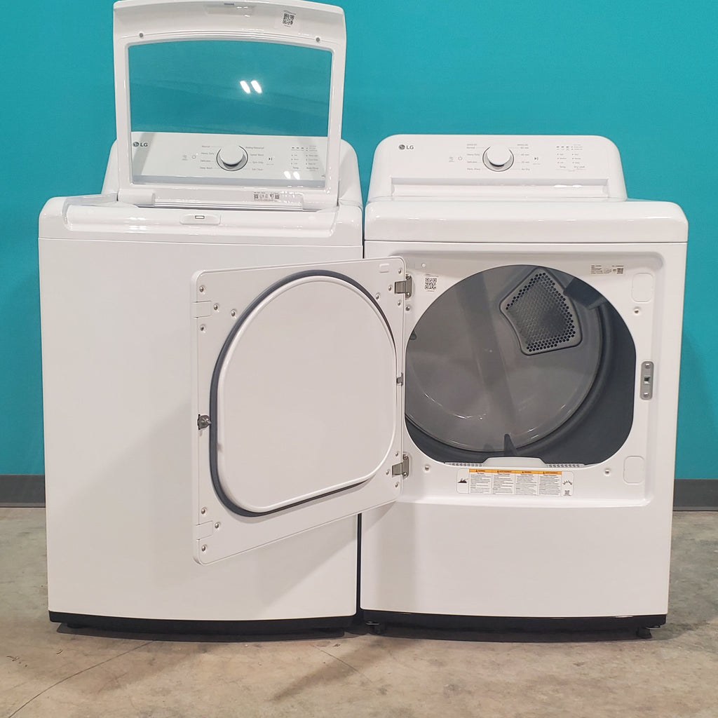 Pictures of ENERGY STAR LG 4.1 cu. ft. Top Load Washing Machine with 4-Way Agitator and ENERGY STAR LG 7.3 cu. ft. Electric Dryer with Smart Diagnosis - Open Box - Neu Appliance Outlet - Discount Appliance Outlet in Austin, Tx