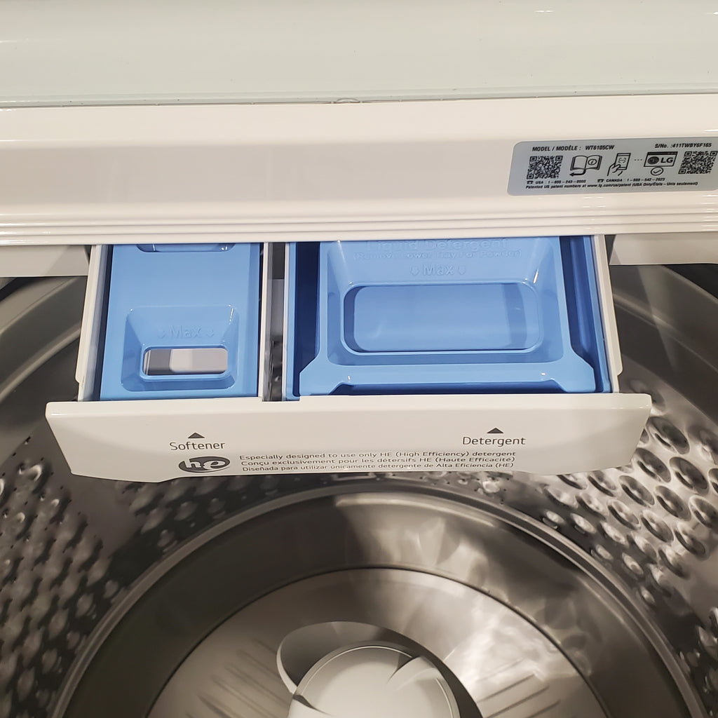 Pictures of ENERGY STAR LG 4.1 cu. ft. Top Load Washing Machine with 4-Way Agitator and ENERGY STAR LG 7.3 cu. ft. Electric Dryer with Smart Diagnosis - Open Box - Neu Appliance Outlet - Discount Appliance Outlet in Austin, Tx