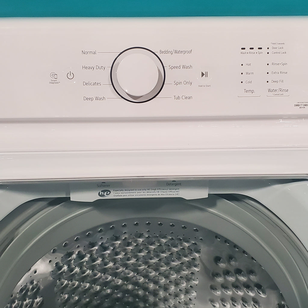 Pictures of ENERGY STAR LG 4.1 cu. ft. Top Load Washing Machine with 4-Way Agitator and ENERGY STAR LG 7.3 cu. ft. Electric Dryer with Smart Diagnosis - Open Box - Neu Appliance Outlet - Discount Appliance Outlet in Austin, Tx