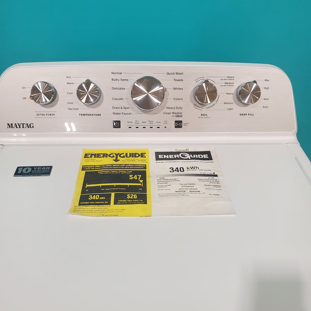 Pictures of Maytag Top Load 4.5 cu ft Agitator Washer with Extra Power Option, Deep Fill Option and Built-in Water Faucet MVW5035MW - Scratch & Dent - Minor - Neu Appliance Outlet - Discount Appliance Outlet in Austin, Tx