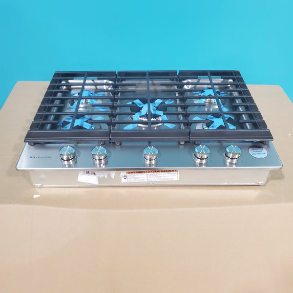 Kitchenaid Stainless Steel 30" 5-Burner Gas Cooktop with 17,000 BTU Professional Dual Ring Burner KCGS550ESS - Open Box