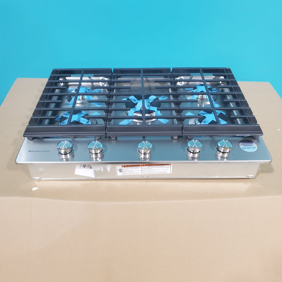 Kitchenaid Stainless Steel 30" 5-Burner Gas Cooktop with 17,000 BTU Professional Dual Ring Burner KCGS550ESS - Open Box