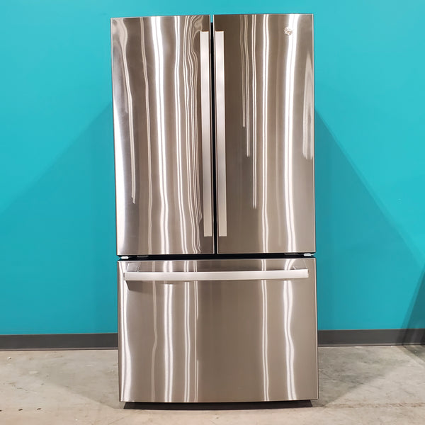 GE ENERGY STAR 27.0 Cu. Ft. Fingerprint Resistant Stainless Steel French-Door Refrigerator with Internal water dispenser and Icemaker GNE27JYMFS - Open Box
