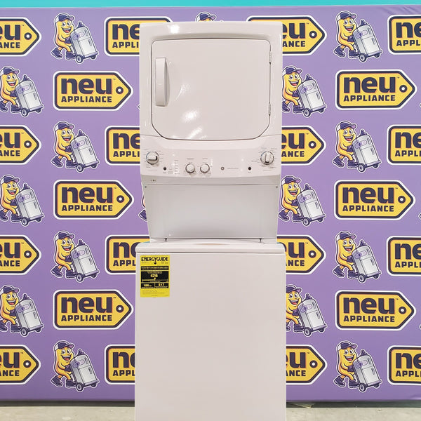 GE 3.8 cu. ft. Laundry Center Washer and 5.9 cu. ft. Electric Dryer with Electro-Mechanical Rotary Dial Controls GUD27ESSMWW - Open Box