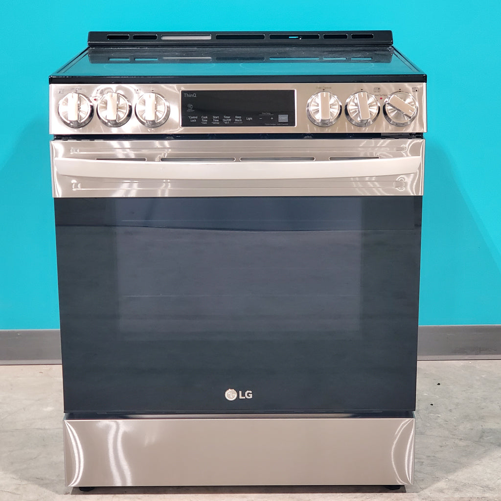 Pictures of PrintProof Stainless Steel LG 6.3 cu. ft. 5 Element Radiant Ceramic Glass Cooktop Slide-In Electric Range with Air Fry LSEL6333F - Open Box - Neu Appliance Outlet - Discount Appliance Outlet in Austin, Tx