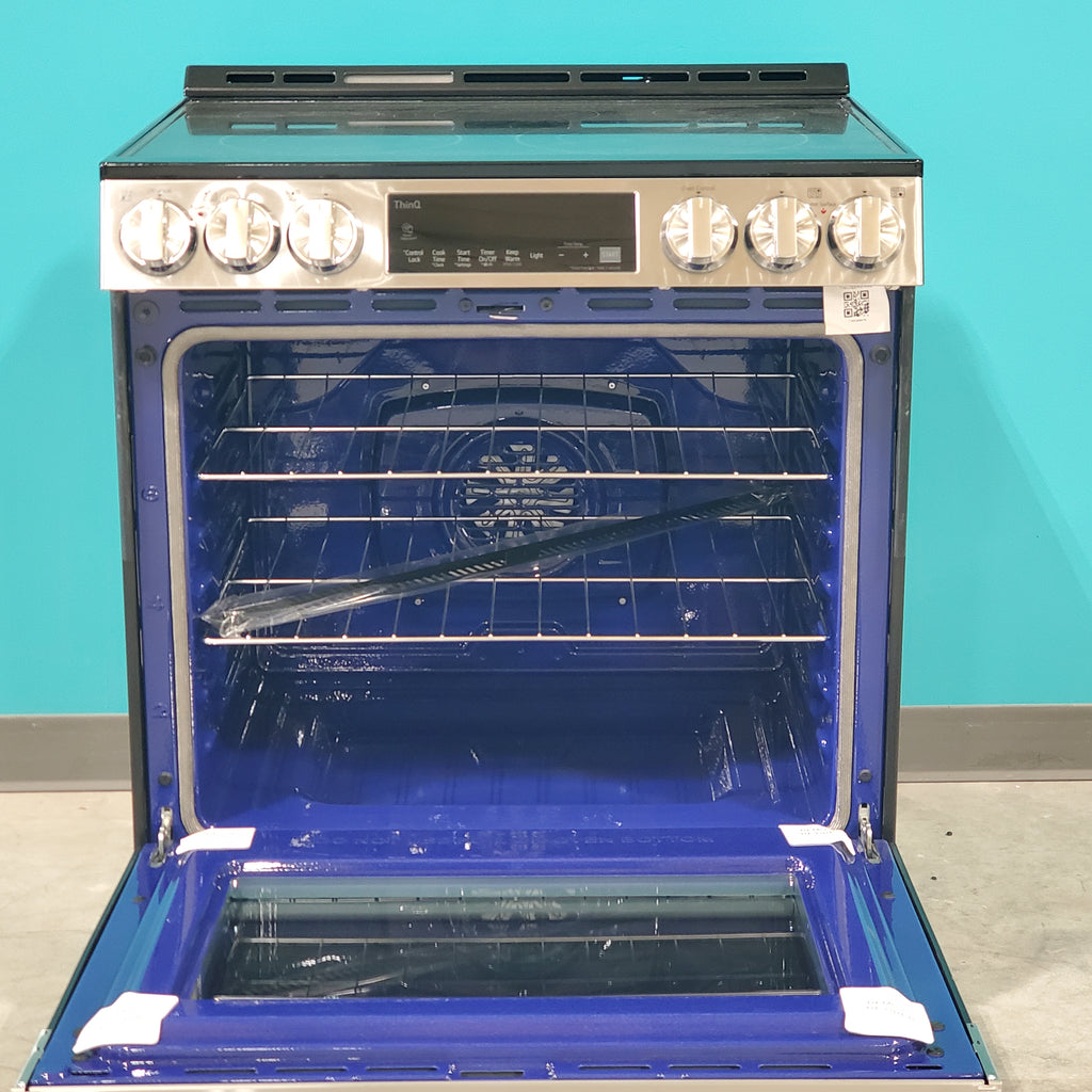 Pictures of PrintProof Stainless Steel LG 6.3 cu. ft. 5 Element Radiant Ceramic Glass Cooktop Slide-In Electric Range with Air Fry LSEL6333F - Open Box - Neu Appliance Outlet - Discount Appliance Outlet in Austin, Tx