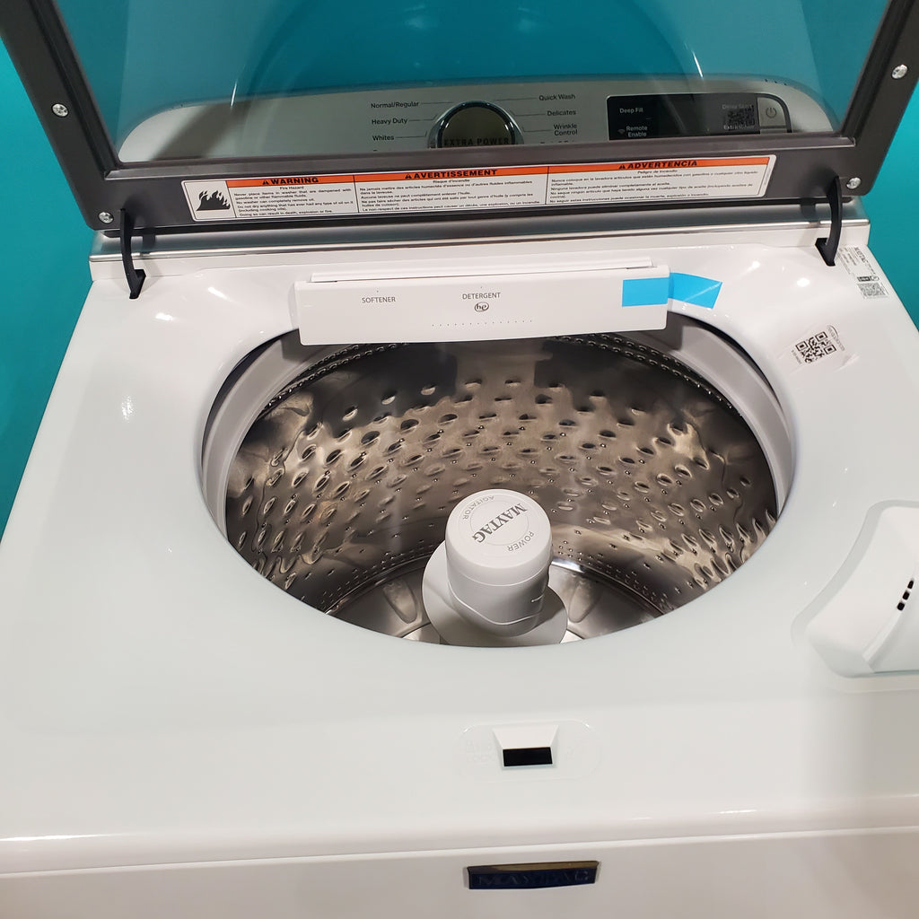 Pictures of Maytag 4.7 cu. ft. Smart Top Load Washing Machine with Extra Power Button and Deep Fill option and ENERGY STAR Smart Capable 7.4 cu. ft. Electric Steam Dryer with Extra Power Button MVW6230HW MED7230HW - Neu Appliance Outlet - Discount Appliance Outlet in Austin, Tx