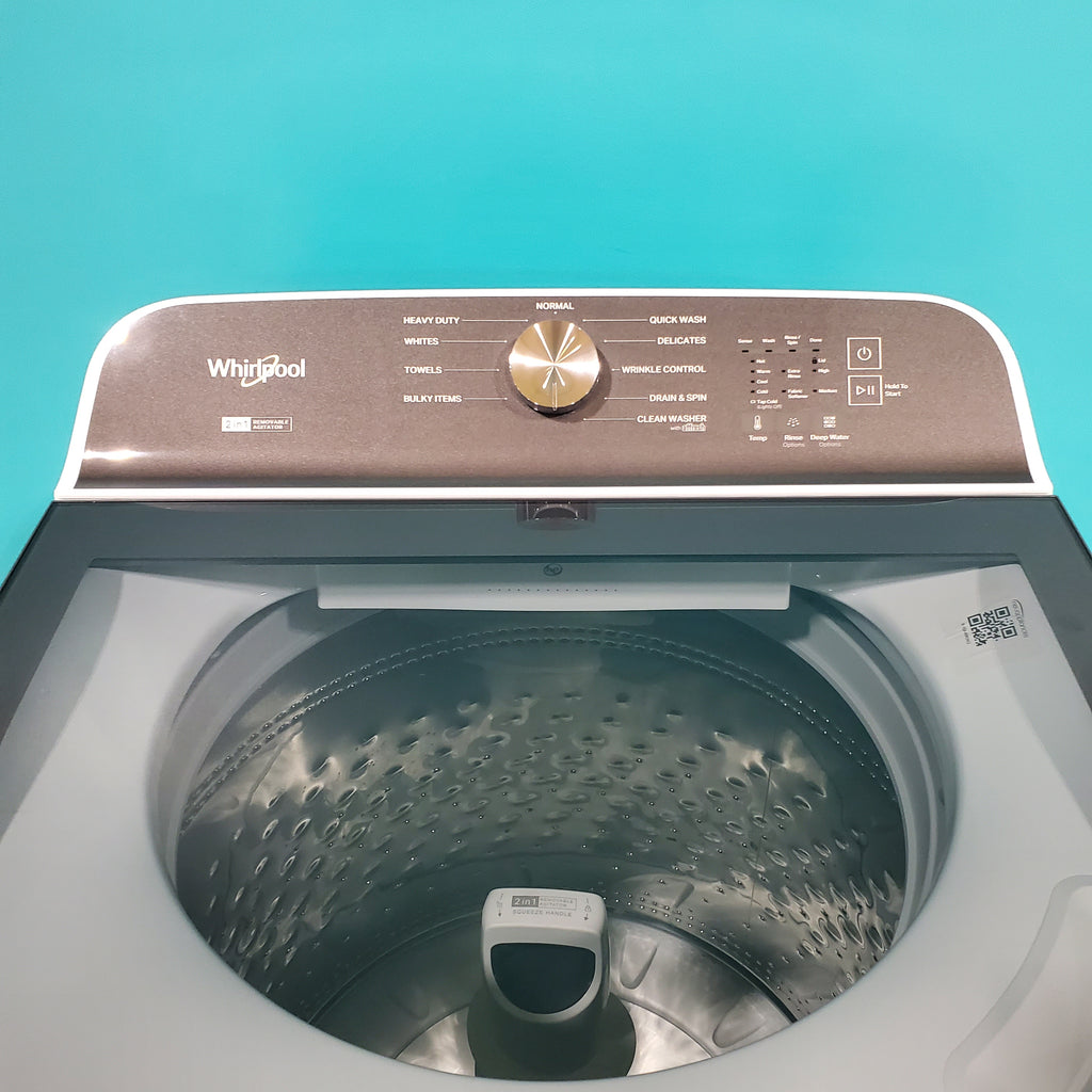 Pictures of Whirlpool 4.7–4.8 Cu. Ft. Top Load Washer with 2 in 1 Removable Agitator and Built-In Water Faucet and 7.0 Cu. Ft. Top Load Electric Moisture Sensing Dryer with Wrinkle Shield™ Option - Open Box - Neu Appliance Outlet - Discount Appliance Outlet in Austin, Tx