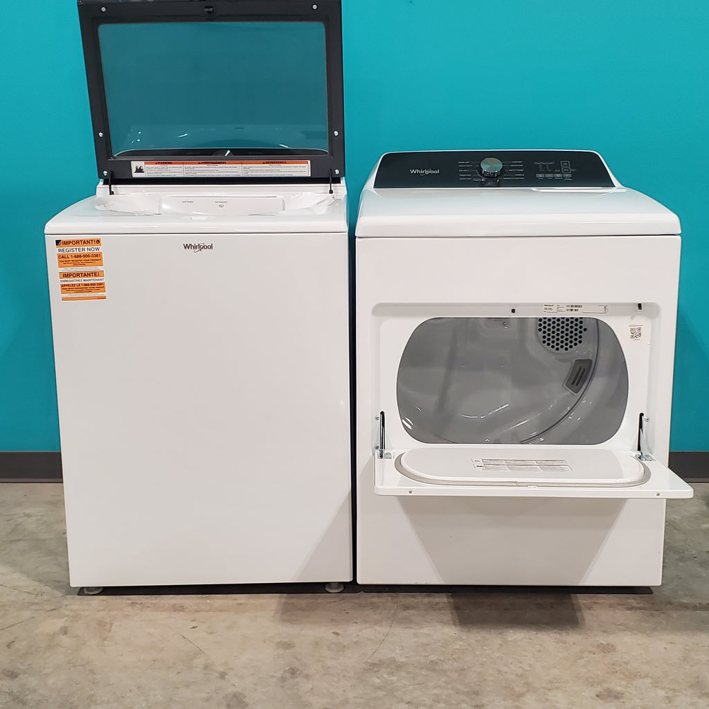 Pictures of Whirlpool 4.7–4.8 Cu. Ft. Top Load Washer with 2 in 1 Removable Agitator and Built-In Water Faucet and 7.0 Cu. Ft. Top Load Electric Moisture Sensing Dryer with Wrinkle Shield™ Option - Open Box - Neu Appliance Outlet - Discount Appliance Outlet in Austin, Tx
