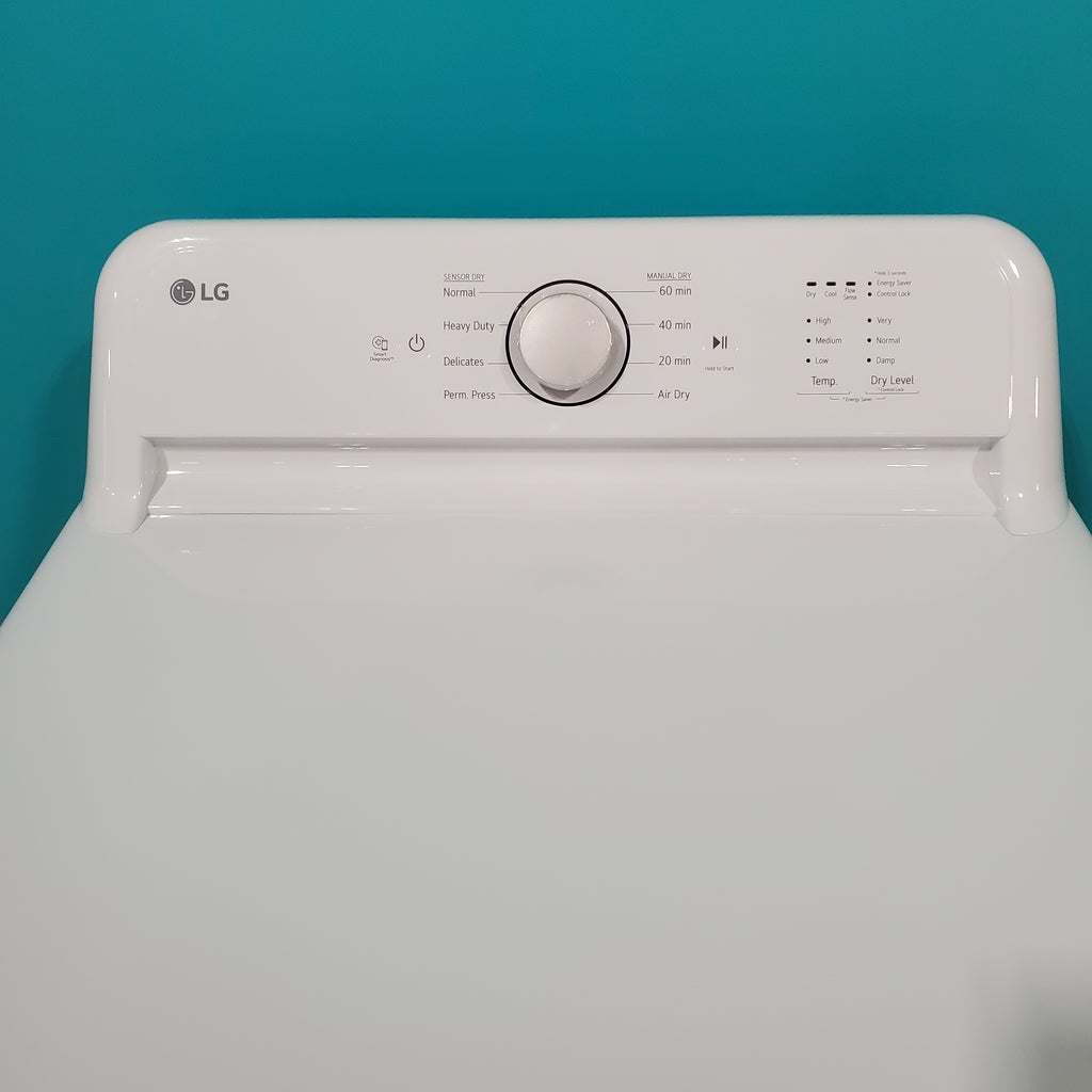 Pictures of LG Ultra Capacity 4.1 Cu. Ft. Top Load Wash with Agitator WT6105CW - New and LG Ultra Large Capacity Rear Control Electric 7.3 Cu. Ft. Dryer with Sensor Dry DLE6100W - Open Box - Neu Appliance Outlet - Discount Appliance Outlet in Austin, Tx