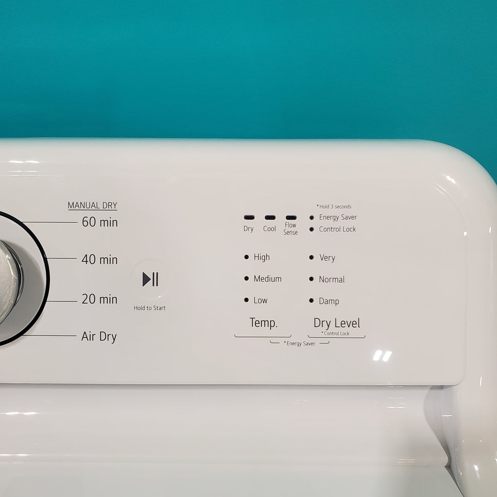Pictures of LG Ultra Capacity 4.1 Cu. Ft. Top Load Wash with Agitator WT6105CW - New and LG Ultra Large Capacity Rear Control Electric 7.3 Cu. Ft. Dryer with Sensor Dry DLE6100W - Open Box - Neu Appliance Outlet - Discount Appliance Outlet in Austin, Tx